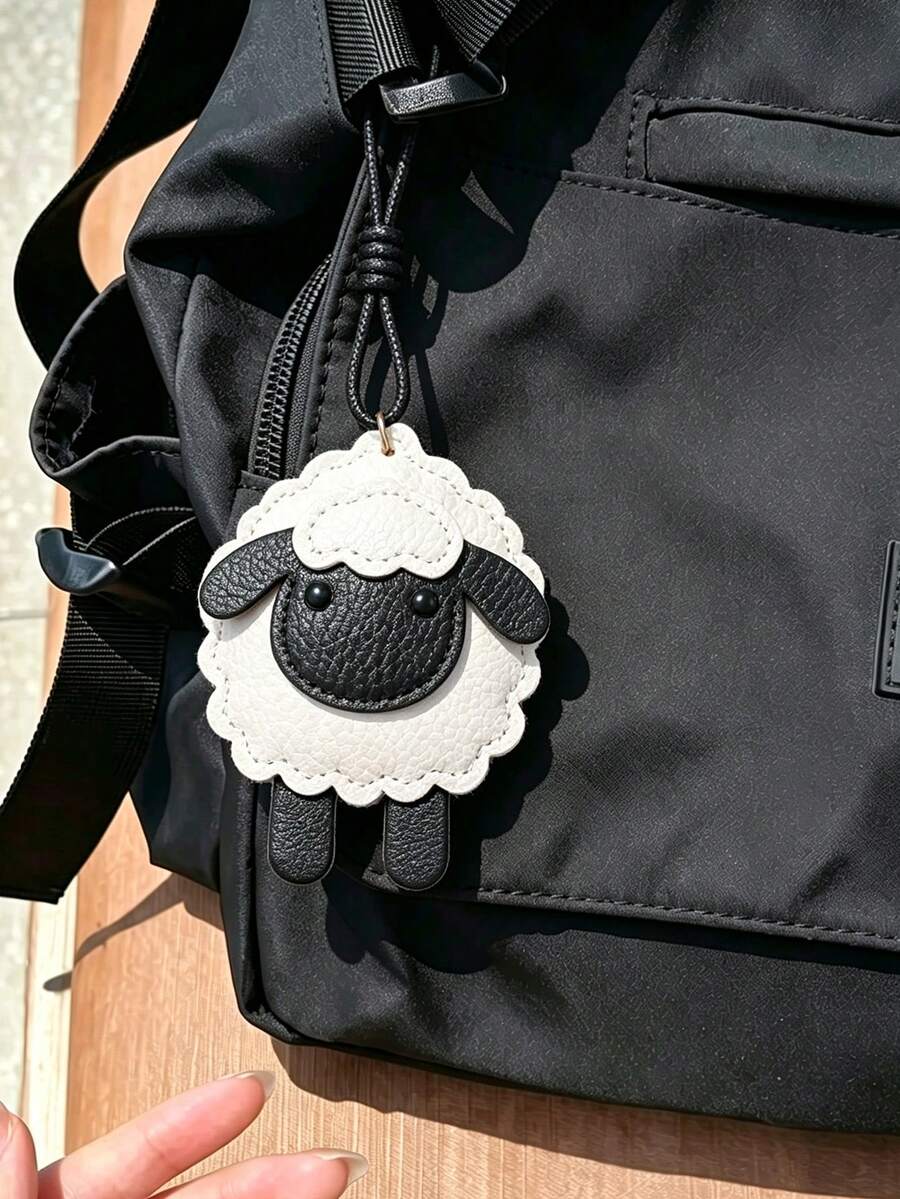 Lucky PU Artificial Leather Sheep Pendant, Bag Charm And Keychain, Black And White Sheep Wax Rope Ornament, Creative Anti-Loss Backpack Pendant, Wallet Charm - Black and White - View 1