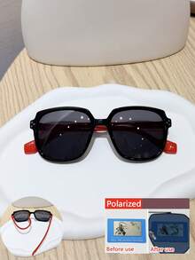 1PC 3-8Y Kids, Rivet Decor Square Frame With Silicone Temples, Chic Square Glasses, For Holiday Outdoor Trip & Daily Wear With Glasses Box - Multicolor - View 7