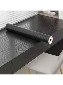 1 Roll Black Wood Contact Paper, Peel And Stick Wood Wallpaper For Cabinets, Tables, Chairs, Room Background Renovation Stickers - B - View 2