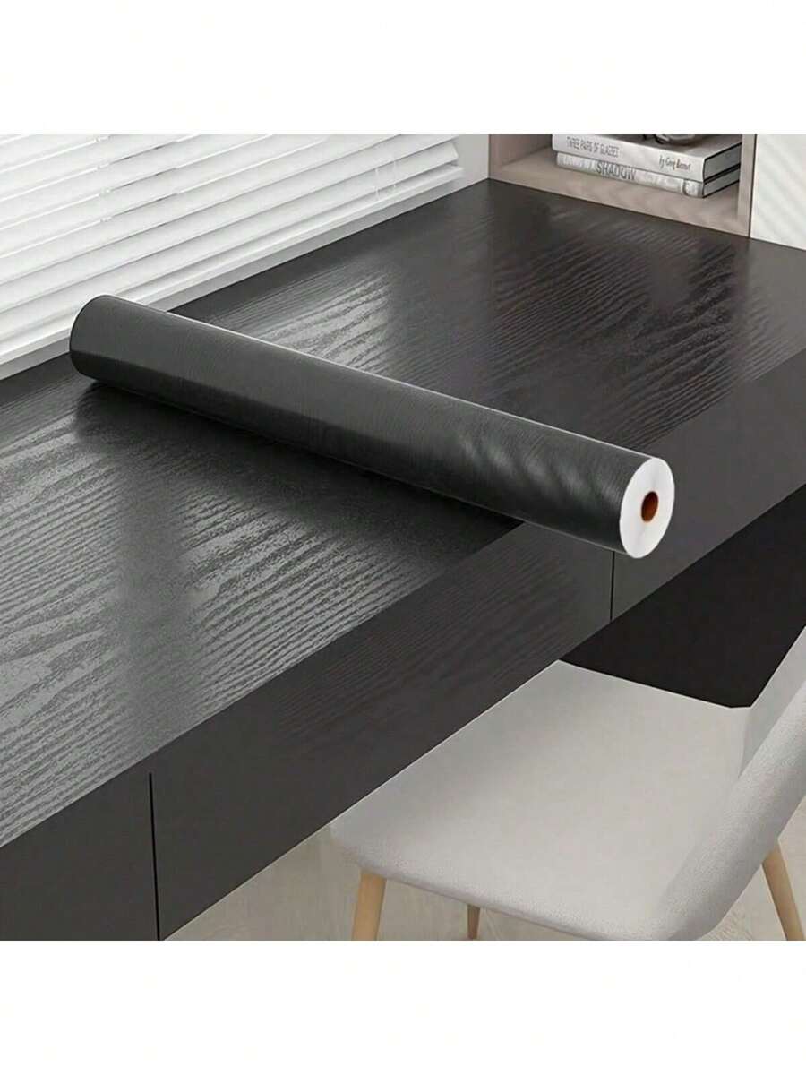 1 Roll Black Wood Contact Paper, Peel And Stick Wood Wallpaper For Cabinets, Tables, Chairs, Room Background Renovation Stickers