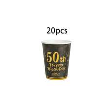 10/20/40/50/60/80 Pcs,50 Years Old Birthday Party Disposable Tableware Set,Black Gold Firework Gift Balloon Print 7 Inch & 9 InchPaper Plates Cup Napkins,Party Table Decor For 50 Years Old Milestone Celebration,Adult Birthday Banquet - Black 50 - View 15