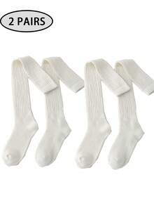 1/2/4 Pairs Women's Over-The-Knee Socks, Thickened Warm Double-Needle Solid Color Minimalist Thigh High Socks For Autumn/Winter, Can Be Paired With Boots, Daily Wear - Multicolor - View 27