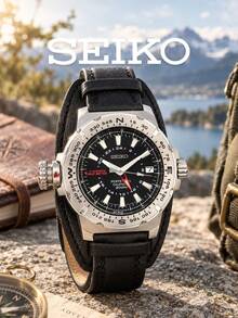 Men's SEIKO Perpetual Calendar Watch, Vintage Black Cow Leather Strap, Map Meter Compass Bezel, 200M Water Resistant Outdoor Exploration Wristwatch - Black - View 5