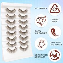 8 Pairs Brown False Eyelashes, Natural And Fluffy, Realistic Synthetic Eyelashes, Soft And Comfortable, Suitable For Daily Makeup, Lightweight And Easy To Wear - Brown - View 2