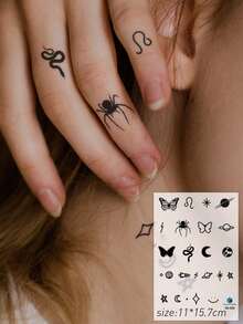 6PCS Minimalist Mini Butterfly Snowflake Heart Music Note Pattern Party Gifts Holiday Gifts Music Festival Temporary Body Skin Waterproof Tattoo Stickers For Hands Shoulders Neck - Multicolor - View 3