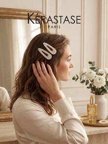 Kérastase Jepit Rambut Bentuk Tetesan Air Berongga Cangkang Mutiara, Set 2 Buah Jepit Rambut Resin Prancis dengan Tas Penyimpanan Serut, Aksesori Rambut Wanita, Hadiah - Putih - View 6