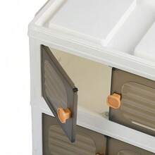 2/5-Tier PP Storage Cabinet 102x40x23cm, Stackable Mobile Cupboard With Transparent Doors & Wheels, Dustproof Moisture-Proof For Home - Beige - View 10
