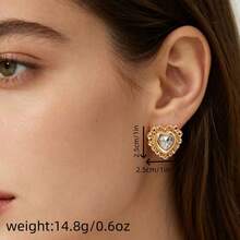 Vintage Lace Heart Large Crystal Stud Earrings, Exaggerated Gold Heart Earrings In Court Style - Gold - View 5