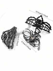 3pcs Claw Clips Metal Black Spider Web Hair Clips Skeleton Hand Hair Clips Gothic Style Accessories For Women Girls Suitable For Thick Hair - 3pcs Black - View 10