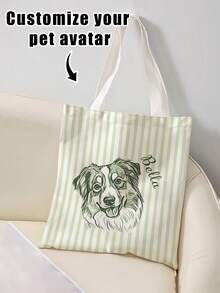 1Pc Custom Pet Photo Multi-Stripe Canvas Reusable Tote Bag, Large Lightweight Stylish Carryall For School Party Daily Shopping,Perfect Gift - Multicolor - View 20