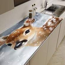 1pc Christmas Series Snow Deer Pattern Printed Coffee Bar Mat, Drainage Mat, Coffee Machine Soft Bottom Diatomaceous Earth Drainage Mat, Soft Rubber Drainage Mat, Super Absorbent Wear-Resistant Dish Drying Mat, For Countertop Restaurant Kitchen Table Mat, Patio Dining Table Decor, Home Kitchen Supplies, Countertop Decor Mat - Multicolor - View 5