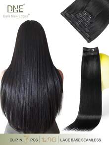 DNE HAIR 7件組夾式真人髮接髮 120G 1# 噴墨黑 雙層髮束隱形夾式 Remy 髮接髮 無縫柔軟厚髮尾 防掉髮可重複使用 適合細髮女性女孩 沙龍日常婚禮派對造型 - S1 - 查看 1