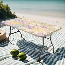 1pc Outdoor Tablecloth - Elastic Design, Floral Pattern Outdoor Elastic Tablecloth, Rectangular Table Cover, Perfect For Camping, Picnic And Garden Party, With Elastic Edge, Suitable For BBQ - B - View 8
