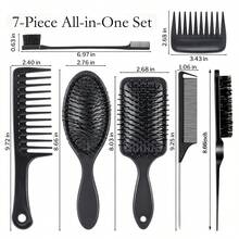 7 Pcs Wig Brush Set For Synthetic Hair For Hair Extensions And Wigs, Black Loop Brush, Wig Comb Kit, Includes Rat Tail Comb, Edge Brush, For Daily Hair Styling - Black - View 2