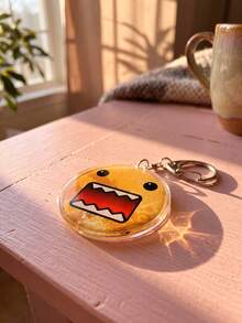 1Pc/9Pcs Domo-Kun Classic Anime Character Theme Multi-Color Textured Round Acrylic Keychains, Including Blue Pixel, Yellow Abstract, Green Leopard Print, Pink Checkerboard, Galaxy Starry Sky, Classic Landscape, Pink Glitter, Brown Fuzzy And Rainbow Gradient Designs, Fashionable Bag Charms, Suitable For Fan Gifts, Cute Collectibles, All Seasons - Multicolor - View 8