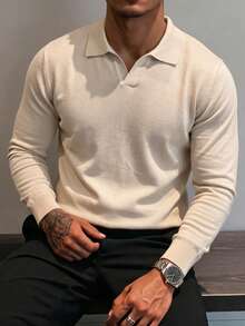 Men's Autumn/Winter Regular Shoulder Airplane Collar Long Sleeve Sweater, Business/Casual Style Top - Apricot - View 3