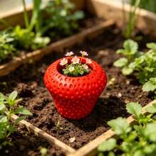 1pc Cute Strawberry Shaped Small Plant Pot, Resin Succulent Planter Pot Without Drainage Hole, Mini Decorative Flower Pot For Indoor Desktop, Window Sill, Tabletop, Adorable Home Decor For Tiny Greenery & Houseplants - Multicolor - View 4