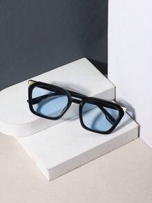 RENNES 1pc Men Retro Square Fashionglasses, Gold Inlay Decor Durable Light-Tinted PC Lenses, Stylish Design Eyewear For Travel Driving Vacation - Multicolor - View 6