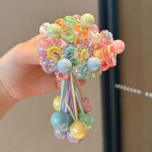 5pcs/1pc Cartoon Color Block Flower Hair Ties, Colorful Hairbands, Beaded Cute Candy Color Hair Ropes, High Elasticity Ponytail Hair Clips, Non-Damaging Hair Accessories, High Durability, Suitable For Daily Use, Random Color - Multicolor - View 11