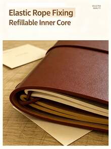 A6 PU Vintage Leather Notebook Diary, Retro Aesthetic Writing Journal With Elastic Closure And Replaceable Pages, Travel Diary, Daily Planner Notebook, Suitable For Notes, Meetings, Work And Study, Desktop Accessory, College Essential, Unisex Gift - Multicolor - View 6