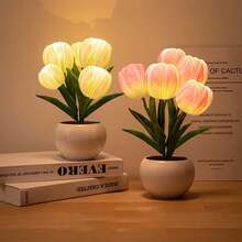 3pcs Tulip Lamp, LED Artificial Flower Bedside Lamp, USB Powered Flower Bouquet, Romantic Atmosphere Light For Bedroom, Suitable For Bedroom, Birthday Gift, Home Decor - 1 - View 4