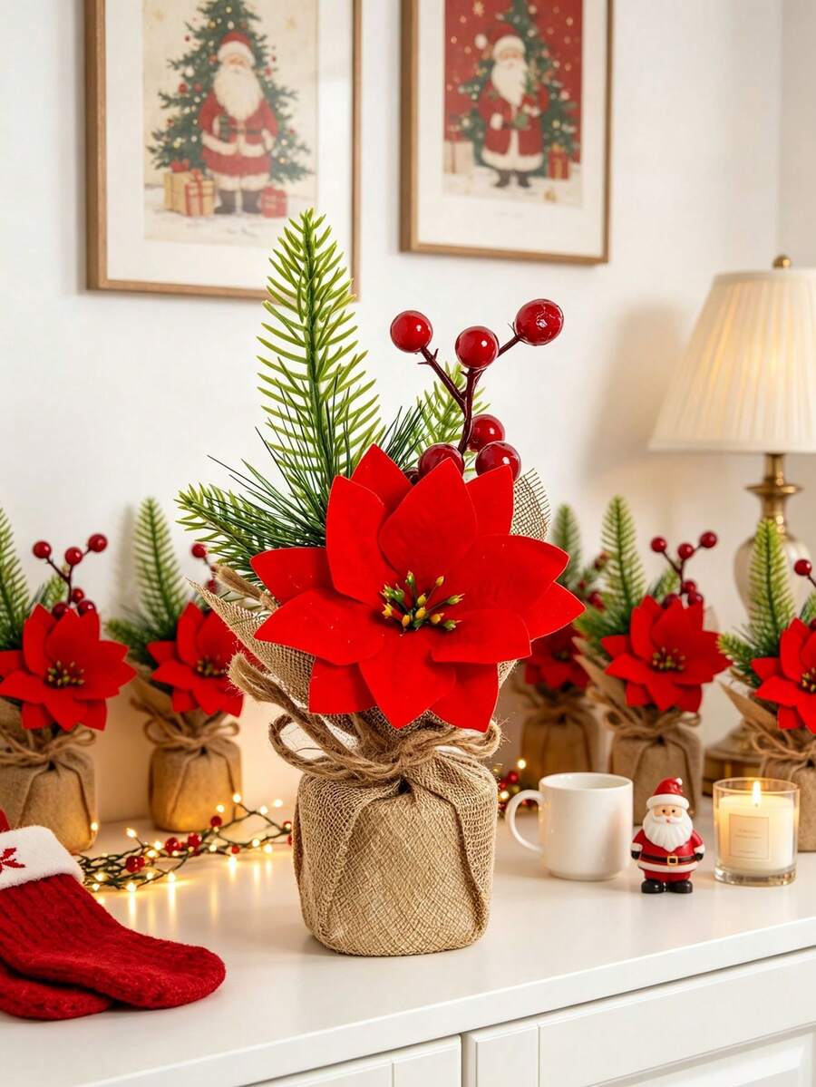 1pc Artificial Christmas Mini Tree Potted Plant, Suitable For Tree ...