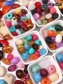 30pcs Mixed Color Marble Pattern Irregular Acrylic Imitation Stone Loose Bead For DIY Bracelet Necklace Earring Keychain Jewelry Making Craft Supplies - Random Color Mixing - View 2