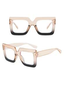 1 Pair Women's Square Large Frame Colorblock Personalized Non-Prescription Glasses, Suitable For Office, Watching TV, Gaming, Phone Decoration - Color - View 2