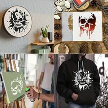 4 Skull Stencils, 7.87 Inch Reusable Painting Templates, Suitable For Spray Paint, Paper Cutting And Graffiti, Ideal For Wood, Fabric, Wall Art, Motorcycle And Home Crafts - White - View 5