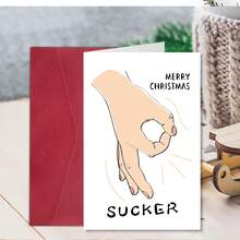 1pc Funny Christmas Card With Envelope - Playful Hand Gesture Illustration Holiday Greeting Card, Unique Festive Christmas Card For Friends, Family And Coworker, Xmas Gift - A - View 5