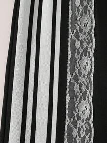 2pcs/Set Autumn/Winter Girls Fashion Casual Side Lace Trim Bow Print Wide Leg Long Pants - Black and White - View 9