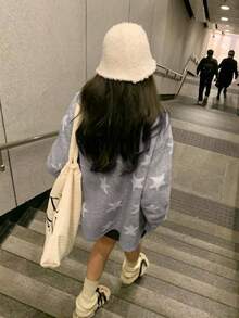 Women's Loose Star Pattern Cardigan Knit Sweater, Autumn/Winter - Grey - View 10