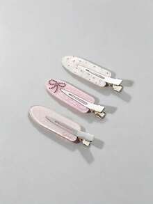 6/3pcs Cute Sweet Pink Seamless Crocodile Hair Clips, Gentle Girl Style Floral Polka Dot Side Bangs Clips, Women's Rhinestone Bow Hair Clips - Multicolor - View 8