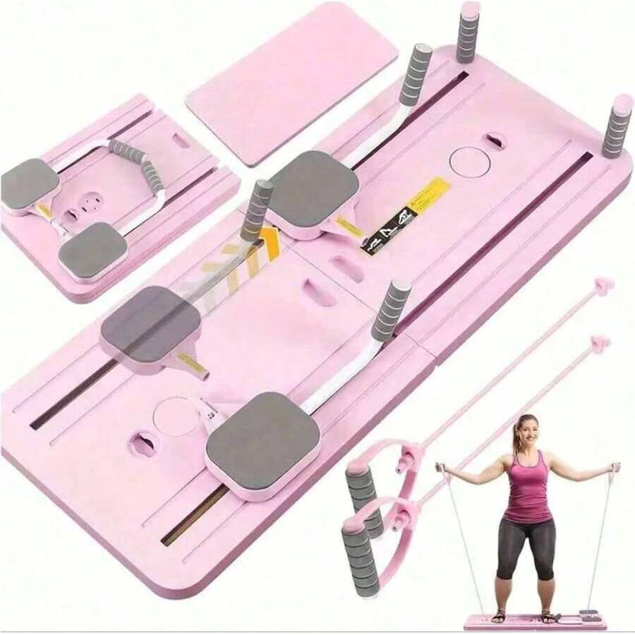 Papan Pilates Lipat 5-in-1 - Papan Latihan Pilates Portabel - Peralatan Olahraga di Rumah dengan Pita Resistensi, Terbuat dari Bahan PP Anti-Putar, untuk Latihan Kekuatan Perut dan Inti, Sempurna untuk Latihan Kekuatan di Rumah