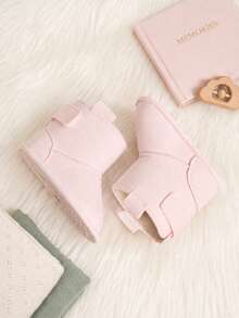 Infant Solid Color Ankle Boots, Autumn/Winter Warm Magic Tape Easy On/Off Indoor/Outdoor Small Boots - Pink - View 2