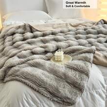 1pc New Autumn/Winter Heavyweight Faux Rabbit Fur Reversible Throw Blanket, Side A Faux Rabbit Fur, Side B Milk Plush, Silky Soft And Shed-Resistant, Exquisite Edging, Thick Warm Sofa Nap Blanket, Suitable For Home Bedroom Decor - Light Coffee - View 11