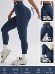 2pcs/Set Women High Waist Lifting Yoga Pants, Seamless Abdomen Shaping Fitness Leggings Suitable For Gym, Running - Multicolor - View 7