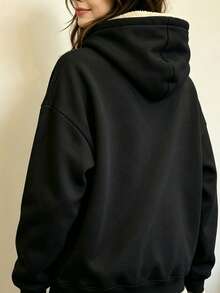 1pc Women's Autumn/Winter Lightweight Thermal Lined Hooded Sports Sweatshirt For Fitness, Workout, Running And Cycling - Black - View 11