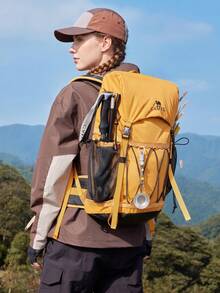 CAMEL CROWN 專業戶外桶狀登山背包，大容量旅行肩背包，適合徒步旅行與山區健行 - 日落黃 - 查看 2