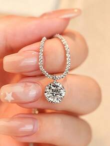 1pc Sparkling Starry Sky Pendant Necklace, Suitable For Women, Small Elegant Shiny Collarbone Chain, Luxury Versatile Jewelry, Perfect For Parties And Gatherings - Silver - View 6
