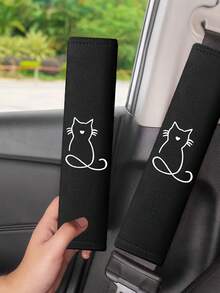 Car Cat Embroidery Pattern Seat Belt Shoulder Pad, Seat Belt Protector, Comfortable Textile Material, Universal Fit For Front Seat Seat Belt Pad - All Season Car Safety Accessory, Car Interior Accessory; Suitable For Driver And Passenger Use; Long Distance Travel And Driving. Car Decoration Accessory, All Season Universal. - One Size - View 1
