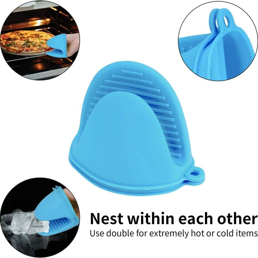 2PCS Heat Resistant Silicone Oven Mitts & Potholders, Black & Gray - Multicolor - View 1