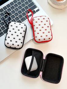 Cute Polka‑Dot Data Cable Storage Bag, Mobile Phone Charger, Large Capacity Portable Hard Disk, USB Drive, Wired Earphones, Power Bank Storage Box, Travel Power Cable Storage Bag, CCD Camera Bag, Protective Cover, Hard Shell Portable Box - Multicolor - View 2