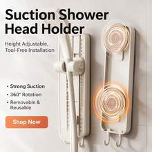 1pc Double Vacuum Suction Cup Shower Head Holder, No Drilling, Detachable And Reusable Shower Head Fixing Rack, Height Adjustable 0-26cm, 360° Universal Rotation Handheld Shower Head Holder With Hook, Strong Suction Suitable For Bathroom, Toilet, Children's Bathing - Mobile Version - View 6