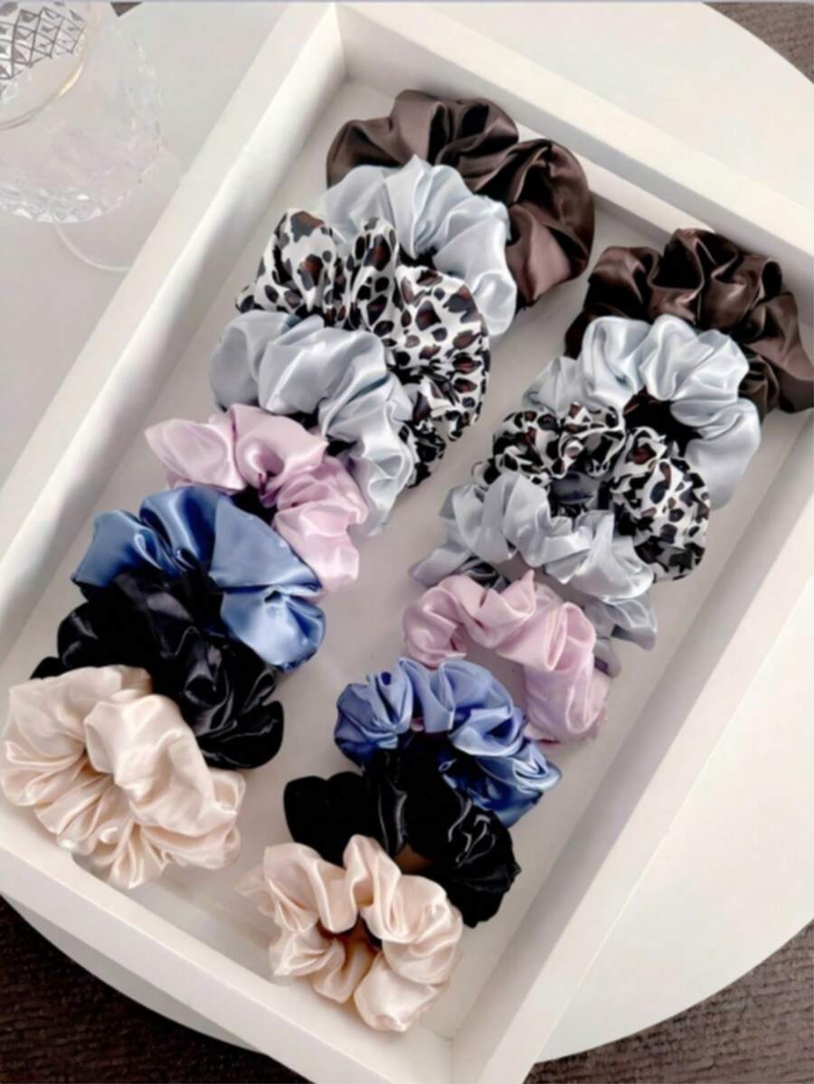 16 Pcs Women's Solid Color Hair Bundle High Elastic Hair Band Soft Satin Hair Bundle Hair Accessories Casual, All-Match - Multicolor - View 1