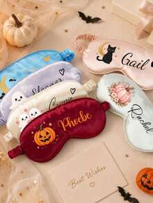 Halloween Bridesmaid Gift, Personalized Sleep Mask, Satin Eye Mask For Women, Cute Spooky Design, Custom Name Gift - Multicolor - View 4