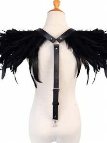 Dark Style Faux Feather Shoulder Accessory PU Leather Strap Shoulder Harness Gothic Witch Cosplay Halloween Carnival Party Costume Accessory Prop - A - View 6