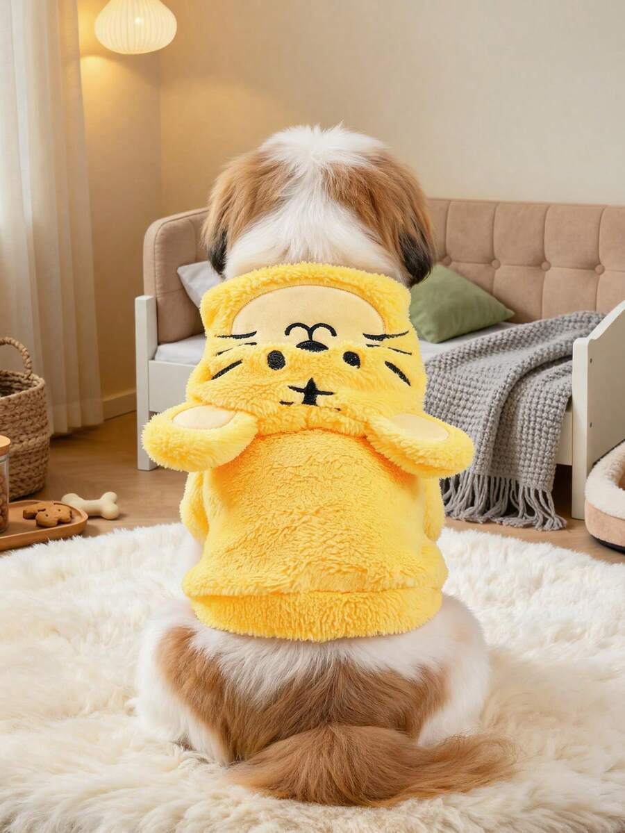 1件寵物衣服 小狗幼犬適用 可愛柔軟風格 防風保暖 派對動物造型服裝-老虎 - 彩色 - 查看 1