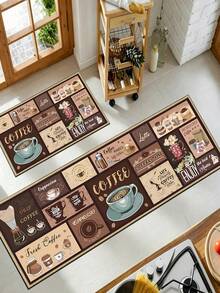 SANJIANGDI 1 buah Keset Dapur Motif Kolase Kopi Retro, Beludru Kristal 0,6mm Lembut dan Dapat Dicuci dengan Mesin. Cocok untuk Dapur, Koridor, Kamar Mandi, Ruang Tamu, Keset Pintu Luar, dan Toilet. Dapat Digunakan Sepanjang Tahun dan untuk Berbagai Hari Libur. - MultiWarna - View 1