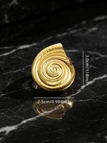 1pc Minimalist Golden Spiral Open Ring Stylish Statement Jewelry For Women Daily Party Wear - Yellow Gold - View 3